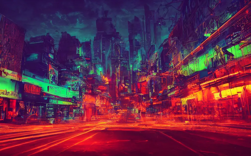 Prompt: landscape, neon, glow, cinematic, realistic,