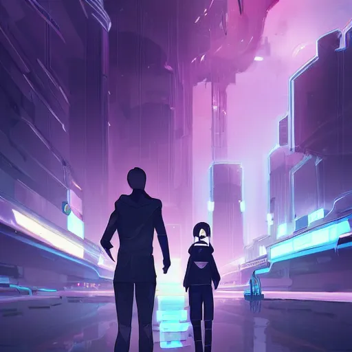 Image similar to stylish colors. Sci-fi cityscape in style of cytus and deemo, mysterious vibes, set in half-life 2, beautiful with eerie vibes, very inspirational, very stylish, surrealistic, perfect digital art, mystical journey in strange world, bastion game