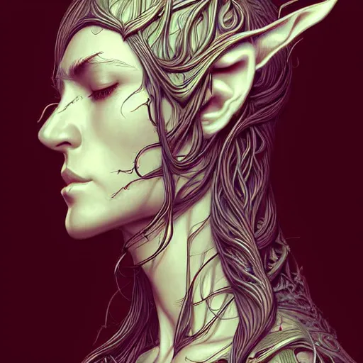 Image similar to digital art, centered head and shoulders of a elven ,intricate, veins, by James Jean and by artgerm , ultradetailed, charachter design, concept art, trending on artstation,