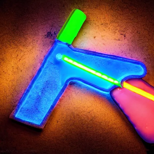 Prompt: an extremely high quality photo of a surreal neon-lightsaber-sandwich, the polymer clay ((sandwich)) creation, a hybrid mixture of sandwichlightsaberneons and lightsaberneonTUBE fillings, neon tubes drizzled on top, lightsaber filling, glowing filling, promotional photo, 4k polymer clay food photography