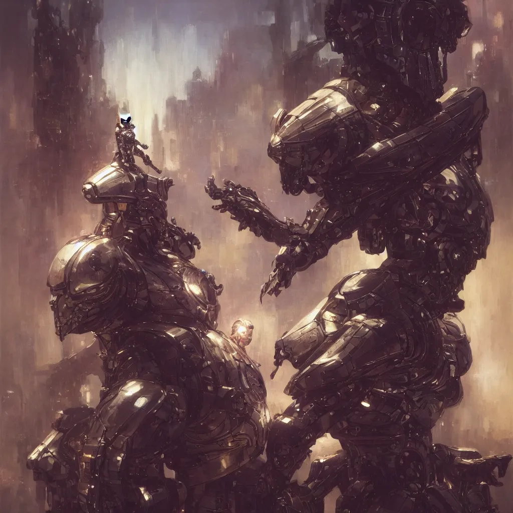 Image similar to cyborg chess pawn on chess board, studio shot, by gaston bussiere, anna nikonova aka newmilky, greg rutkowski, yoji shinkawa, yoshitaka amano, tsutomu nihei, muira, moebius, donato giancola, trending on artstation, featured on pixiv