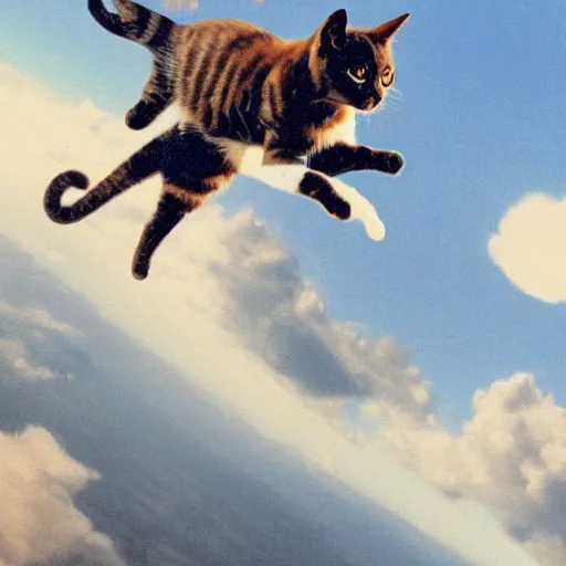 Prompt: a cat skydiving off a skyship