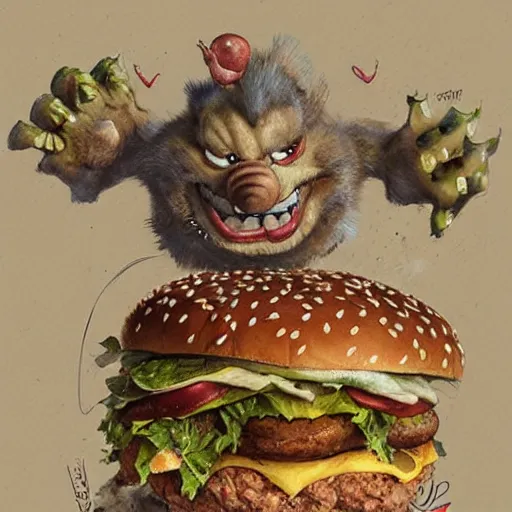 Image similar to fast food monster, by jean - baptiste monge
