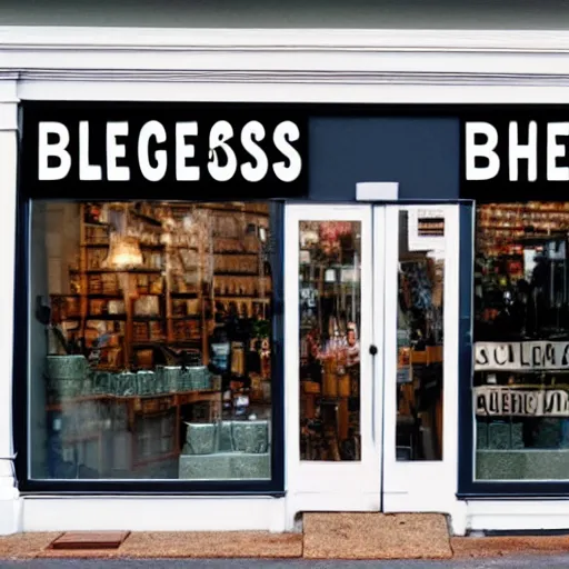 Prompt: a store front that says bless