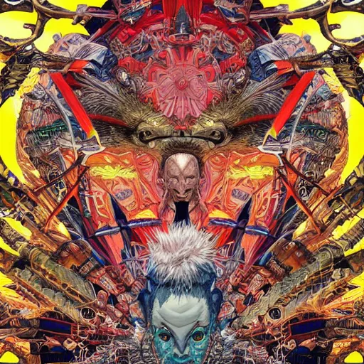 Image similar to portrait of crazy birdman, symmetrical, hyper detailed, by yoichi hatakenaka, masamune shirow, josan gonzales and dan mumford, ayami kojima, takato yamamoto, barclay shaw, karol bak, yukito kishiro