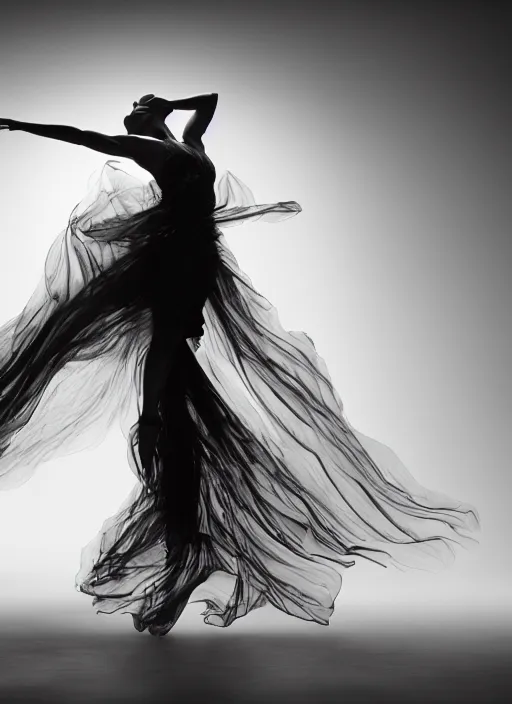 Image similar to a Photorealistic dramatic hyperrealistic render of a glamorous beautiful Female smoke dancer by Ken Brower and Deborah Ory of NYC Dance project,Lois Greenfield,Flowing cloth and smoke,Beautiful dynamic dramatic dark moody lighting,volumetric,shadows,cinematic atmosphere,Octane render,8K