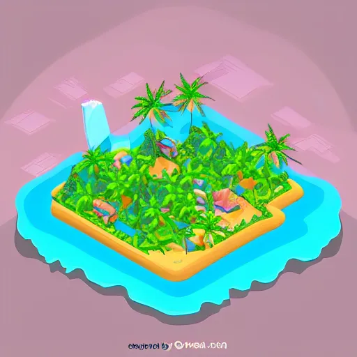 Prompt: beautiful isometric tropical island