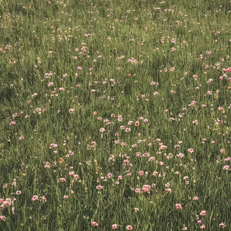 Prompt: dark illustration of abandoned skeleton bones in a meadow of flowers