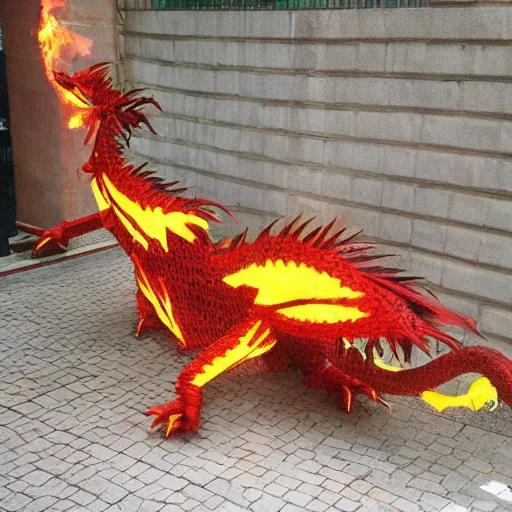 Image similar to “fire breathing dragon, made of straw”