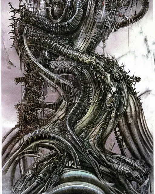 Image similar to artwork by hr giger, by roger dean, by yoshitaka amano