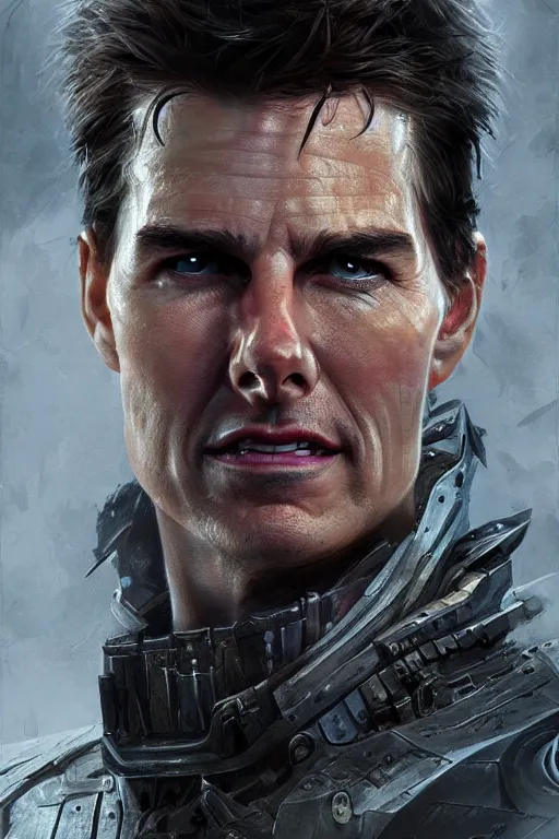 Prompt: Portrait of Tom Cruise as inquisitor warhammer 40000, dark, intricate, highly detailed, smooth, artstation, digital illustration by Ruan Jia and Mandy Jurgens and Artgerm and Wayne Barlowe and Greg Rutkowski and Zdislav Beksinski