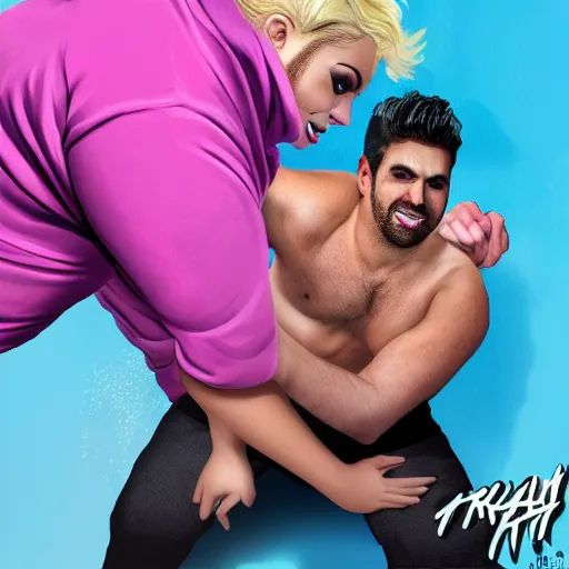 Image similar to trisha paytas punching ethan klein, the h3 podcast, digital art, 4k