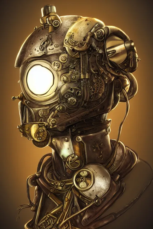 Image similar to steampunk helmet fantasy art mask robot ninja stylized digital illustration sharp focus, elegant intricate digital painting artstation concept art global illumination ray tracing advanced technology chaykin howard and campionpascale and cooke darwyn and davis jack