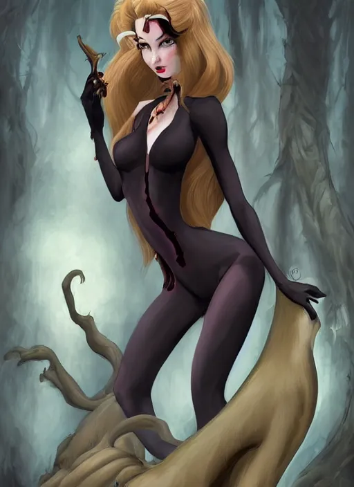 Prompt: a vampire smilodon-girl with hair and clothes made of living tar, femme fatale, villainess, digital painting by Don Bluth, Olivia, J. Scott Campbell, good girl art, artstation trending, artgerm