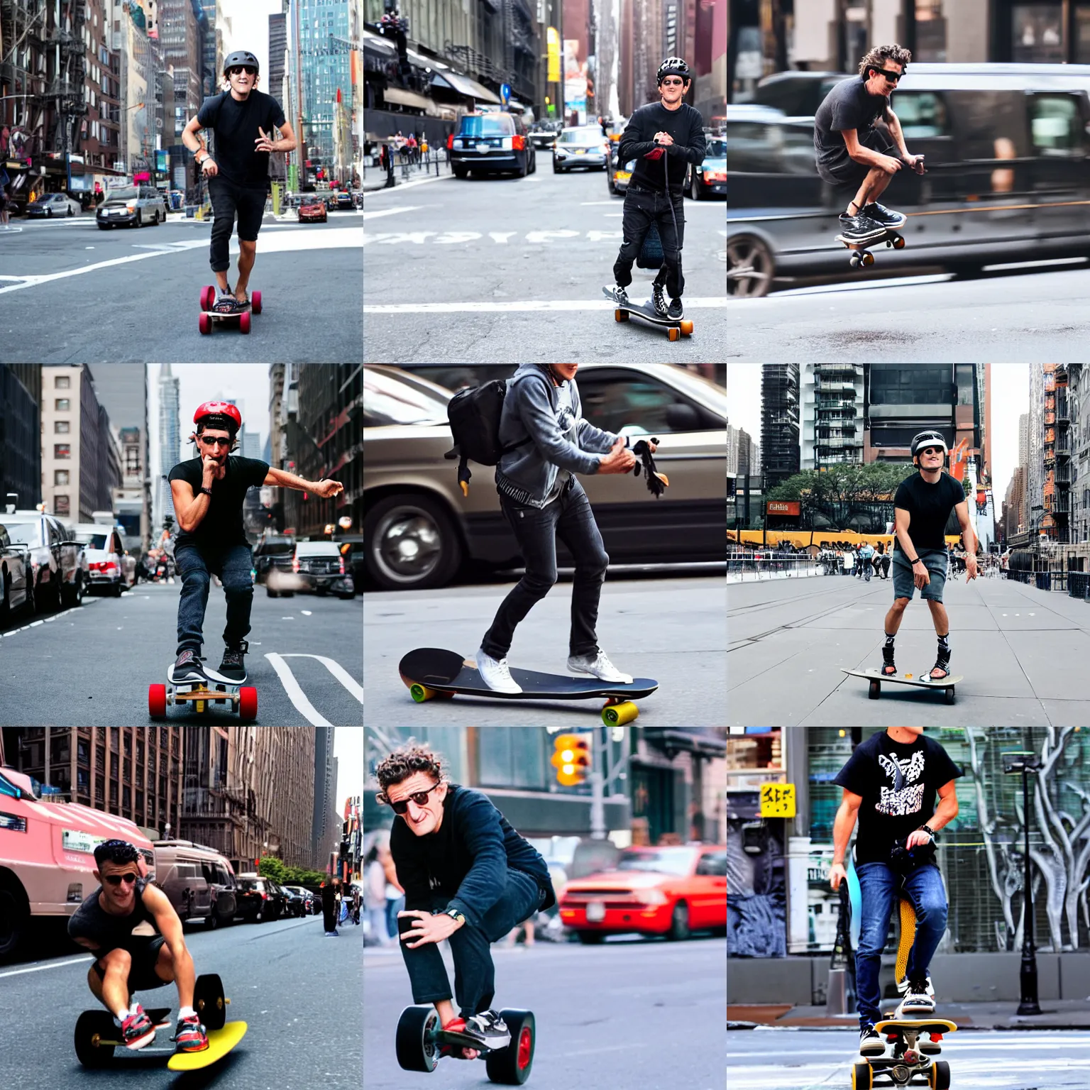 Prompt: casey neistat riding skateboard in new york city