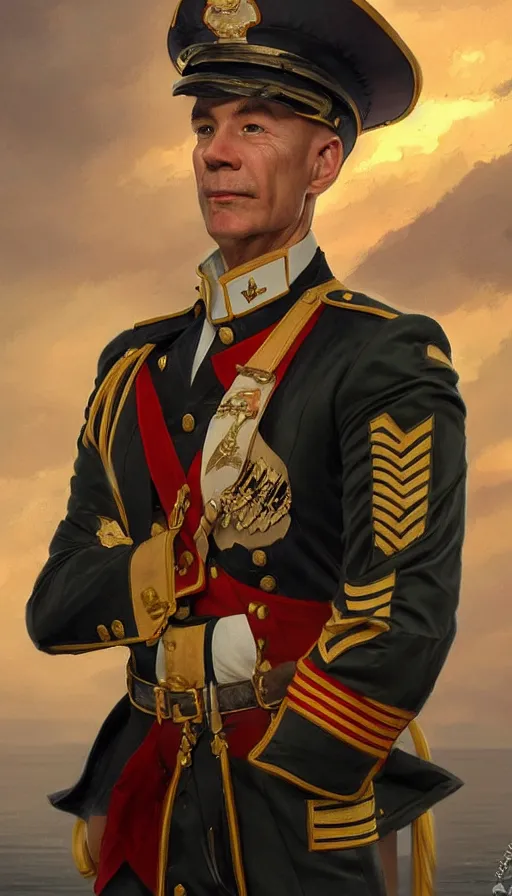 Prompt: proud commodore marine captain, pairate style, stern look, late xix century commander vest, full body portrait xix immpresionist paint, ship deck on wild ocean background, highly detailed, digital painting, artstation, concept art, sharp focus, illustration, art by Artgerm, Greg Rutkowski, Craig Mullins, WLOP, Ross tran, James Jean, Andrei Riabovitchev, magic the gathering, - W 640