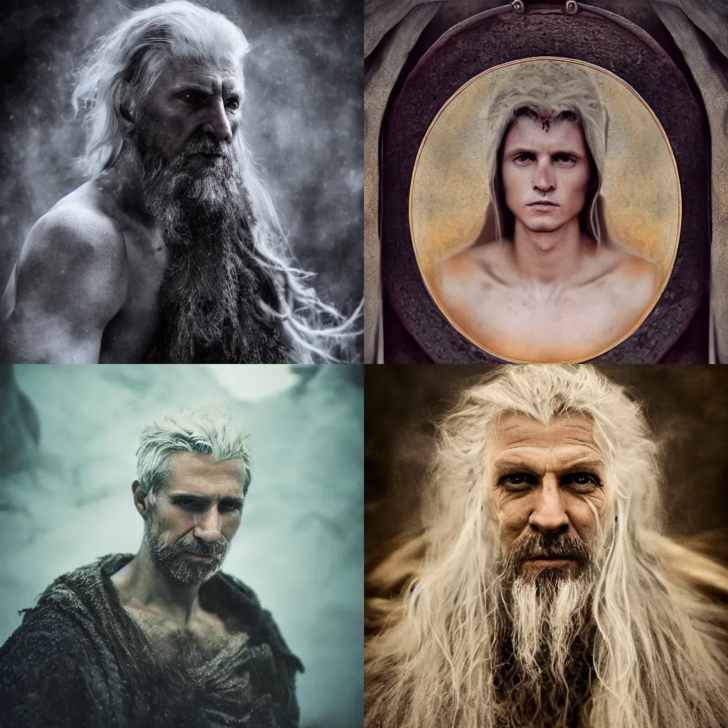 Prompt: male god svarog portrait, slavic mythology, ethereal, national geographic award winning photo by annie leibovitz, high detailed, epic, 8k, atmospheric lighting, extreme detail, photorelism, cinematic, ethereal, ultra realistic, dramatic lighting, rim light