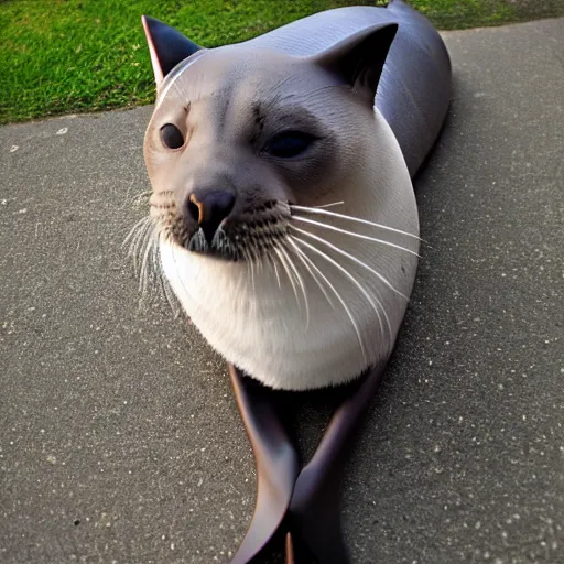 Prompt: a feline sealion - cat - hybrid. animal photography,