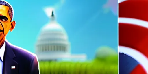 Prompt: president obama in fortnite, cinematic, dramatic, unreal engine