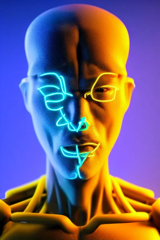 Image similar to hyperrealistic close-up blue neon exoskeleton!! chinese man covered highly detailed concept art eric zener elson peter cinematic side soft yellow light low angle hd 8k sharp shallow depth of field