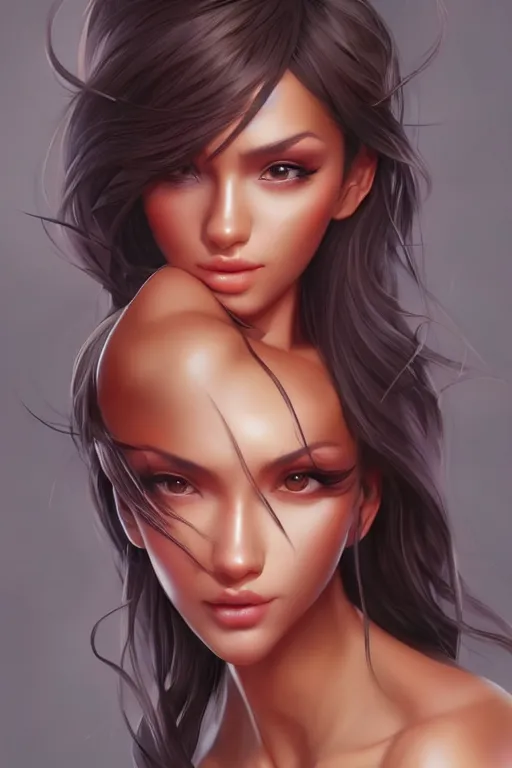Image similar to Tanned beauty portrait by Artgerm and WLOP, Pixiv