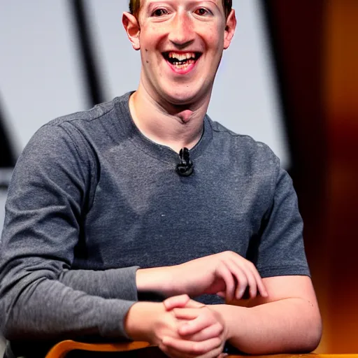 Image similar to Photography of Hairless Smiling Mark Zuckerberg