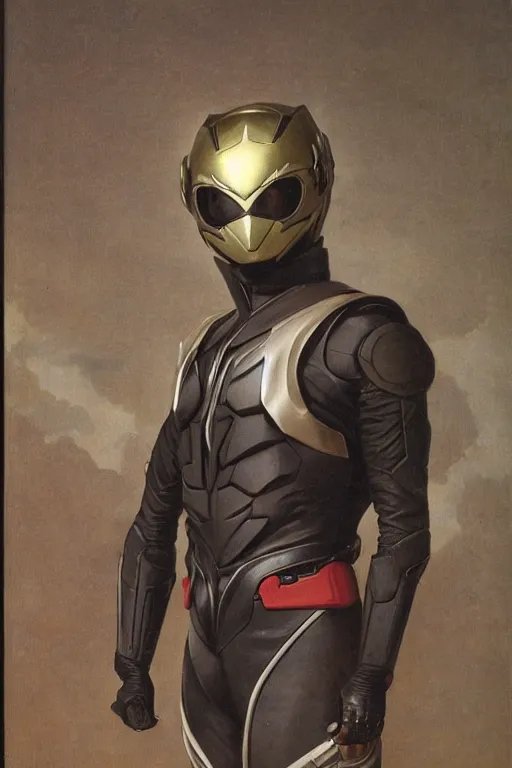 Prompt: portrait of a kamen rider rx, full set of equipment, helmet, majestic, solemn, by bouguereau