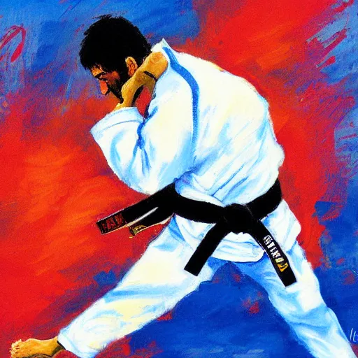 Image similar to painting of a bjj fighter, by leroy neiman