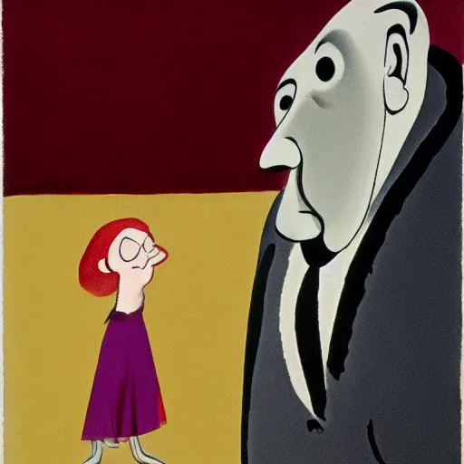 Prompt: A character by Charles Addams and Milton Avery