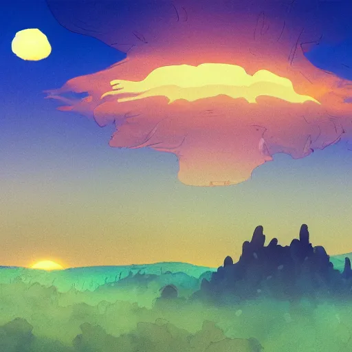 Image similar to sunset in the desert, fantasy art, illustration, animated film, by studio ghibli