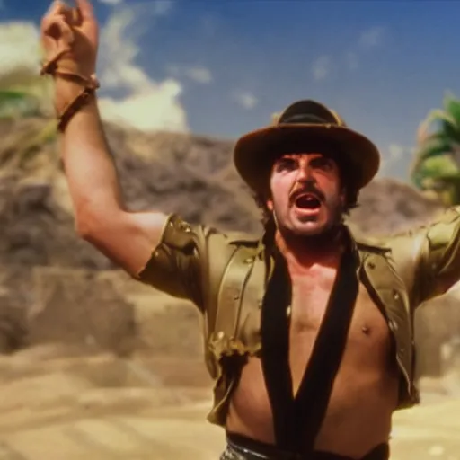 Image similar to a film still of Joseph Joestar from Battle Tendency in Raiders of the Lost Ark(1981)