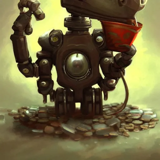Prompt: anthropomorphic robot [ thing ], flipping a coin, tiny, small, short, nice suit, cute and adorable, pretty, beautiful, dnd character art portrait, matte fantasy painting, deviantart artstation, by jason felix by steve argyle by tyler jacobson by peter mohrbacher, cinema