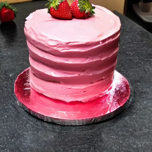 Prompt: Pink cake with strawberries