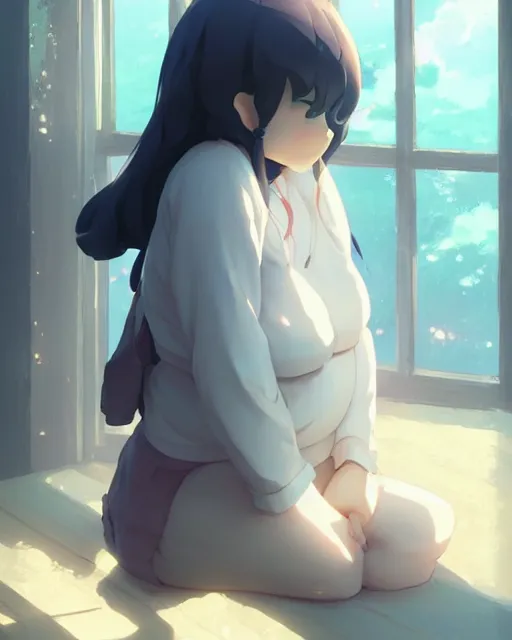 Image similar to a cute stylized thicc ghost girl, sitting on a windowsill of an old house, dramtic lighting, calming ， by makoto shinkai an krenz cushart