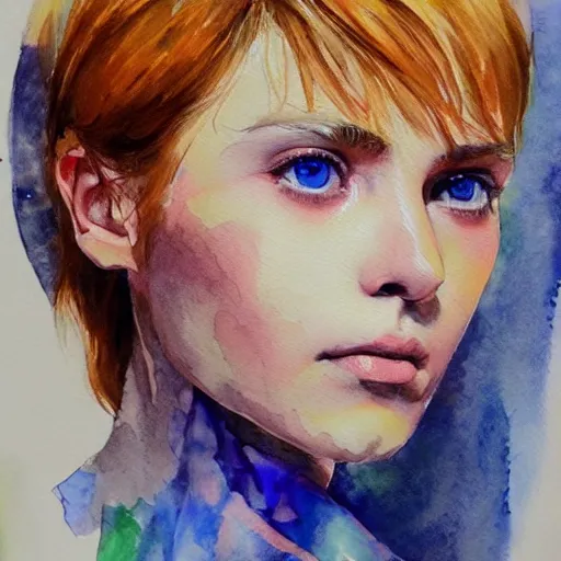 Prompt: water color on paper, master painter portrait, highly detailed, artstation, masterpiece, award - winning,