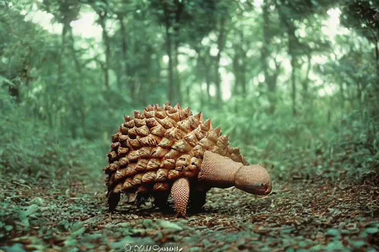 Prompt: a photo of a giant mutant pineapple armadillo in its natural habitat, kodak ektachrome e 1 0 0 photography