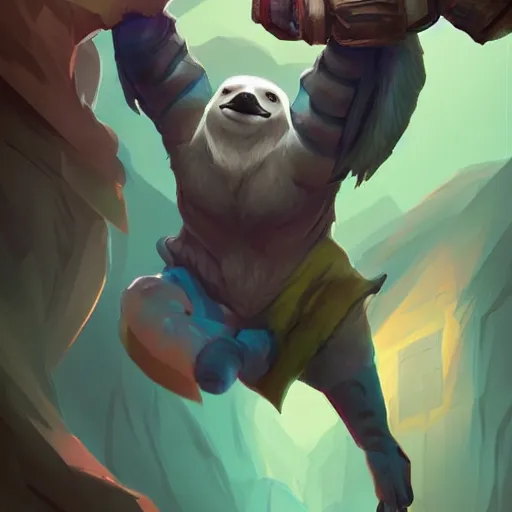 Image similar to lazy sloth as dota 2 character, digital illustration portrait design, by android jones and greg rutkowski, retrowave color scheme, detailed, cinematic lighting, wide angle action dynamic portrait