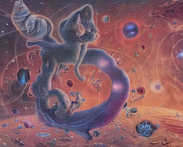 Image similar to the cosmic cat at the center of the universe, epic art by James Jean, Wayne Barlowe, Laure Lipton