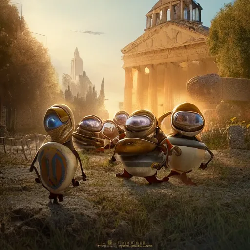 Prompt: Pixar movie about an Keeanu Reaves invasion of Ancient Athens, UFOs, portrait, intricate, 8k highly professionally detailed, HDR, CGsociety