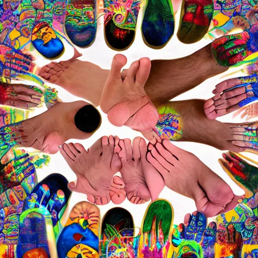 Image similar to a collage of hands and feet, dmt trip