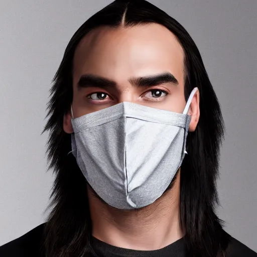 Prompt: professional digital art of a young adult man with slightly long hair wearing a black face mask and an oversized dark sweatshirt and dark sweatpants, high quality, HD, 8K, highly detailed, award-winning, sci-fi, fantasy, movie, show, tv series, actor, character