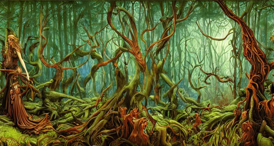 Image similar to Enchanted and magic forest, by Gerald Brom,