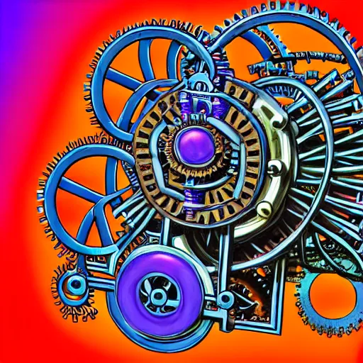Prompt: a complicated time travel machine engine contraption with sprockets springs cranks cylinders hoses pistons, maze, labyrinth, morass, entanglement, puzzle, high detail, intricate abstract, detailed abstract, isometric, optical illusion, cubism, color pencil, bright colors, vivid colors, hyper detailed, high resolution, artstation, created by M.C. Escher