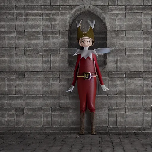 Image similar to an elf is standing next to a wall, hyper detailed, octane render, photorealistic