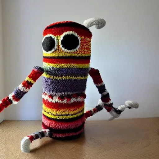 Image similar to a monster made of spoons knitted out of wool