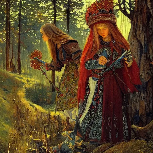 Image similar to russian folk fairytales, fantasy art, an ultrafine detailed painting, academic art, artstation, by pavel korin, viktor vasnetsov