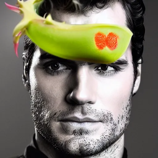 Prompt: face of henry cavill inside a dragonfruit