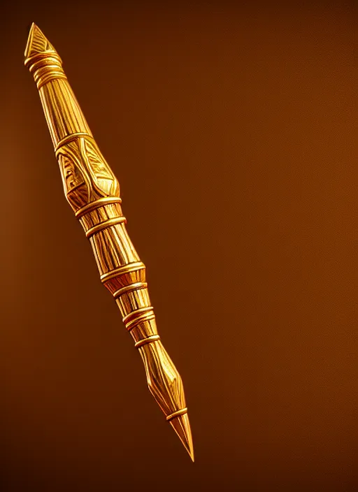 Prompt: rpg item render, a single egyptian wood staff made of gold, ancient symbols, bright, Unreal 5, DAZ, hyperrealistic, octane render, dynamic lighting