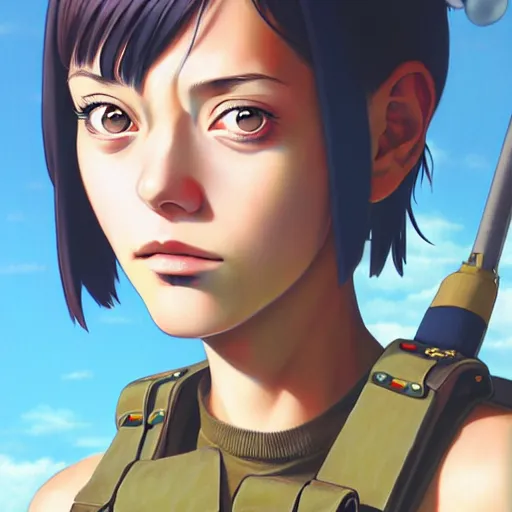 Image similar to tank girl comic art portrait, photo realistic, stylish, highly detailed, digital painting, ghibli masterpiece!, makoto shinkai!, bluth!, fujita goro!, giraud!, ghailan!, akihiko yoshida!, fadeev! 8 k