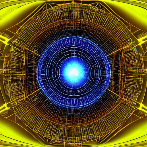 Image similar to surreal fractal image of a uranium atom imagined as a galactic structure